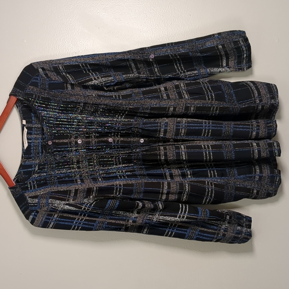 Soft Surroundings Blue Plaid Beaded Tunic M
